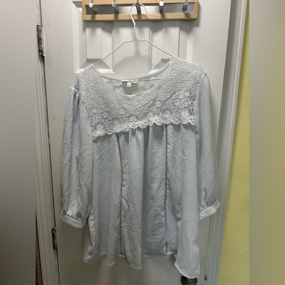 Fig & Flower Peasant Top Blouse Shirt Crochet Boho Floral Size 1X